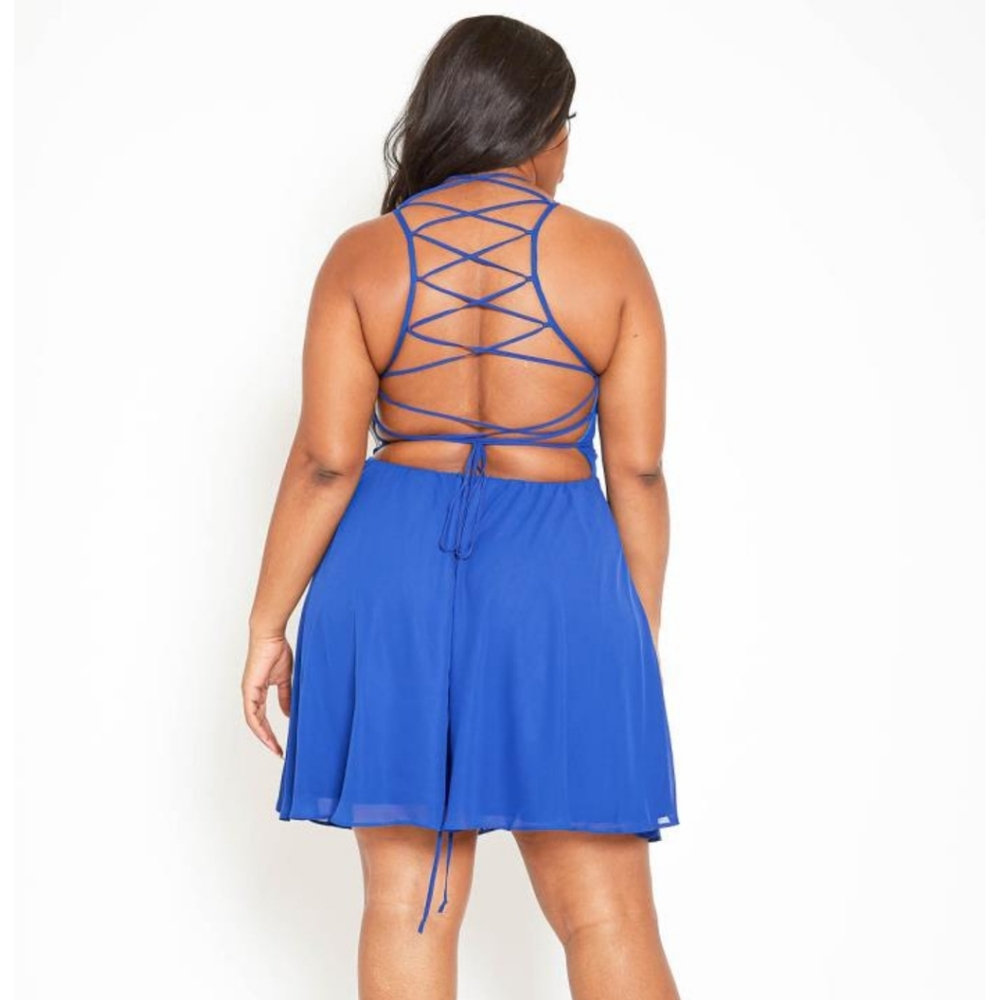 Asoph Open Cross Lace Back Fit& Flare Mini